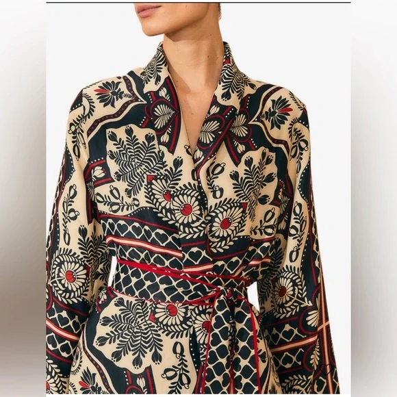 NWT FARM Rio Cream Black and Red Floral Belted Kimono - Picture 4 of 8